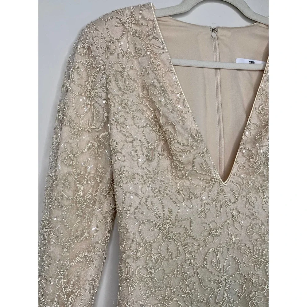 NWT TADASHI SHOJI Plunge Neck Long Sleeve Jacquard Floral Sequin Minidress 6 - Picture 7 of 16